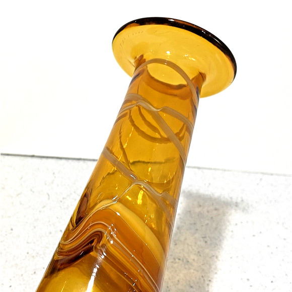Spun Art Glass Vase Caramel Brown Swirl Modern Mod Mid Century Look Shapely Chic - Picture 6 of 8